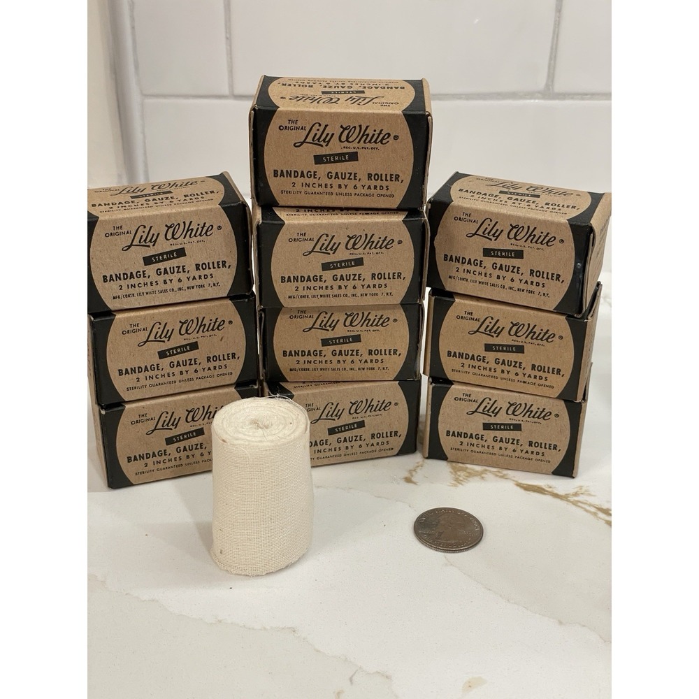Vintage Lily White Bandage Gauze Roller 2 in‎ x 6 yd Lot 10 Medical Vietnam War